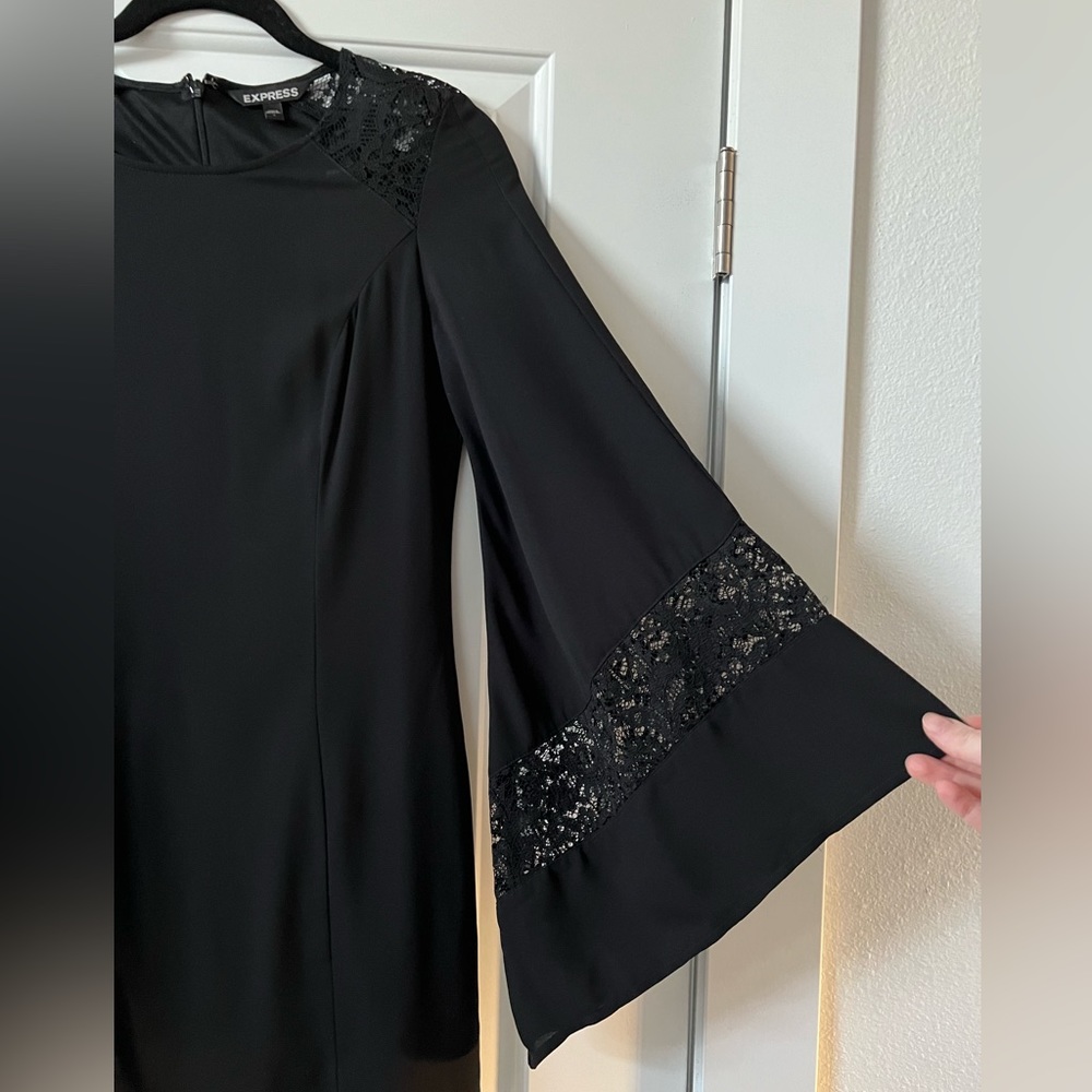 Express Black Bell Sleeve Mini Dress with Lace